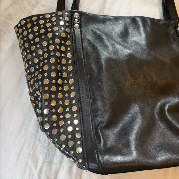 Stuart Weitzman Silver Studded Black Leather Tote Bag - Picture 2 of 9
